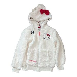 Hello Kitty Fleece White Zip Up Girls Hooded Jacket New Size 10/12